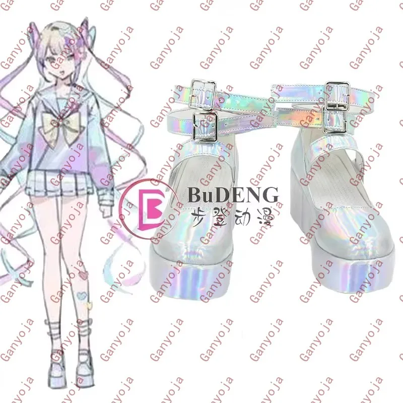

NEEDY GIRL OVERDOSE VTuber Rain Ame Cosplay Costume Shoes Silvery Handmade Faux Leather Shoes