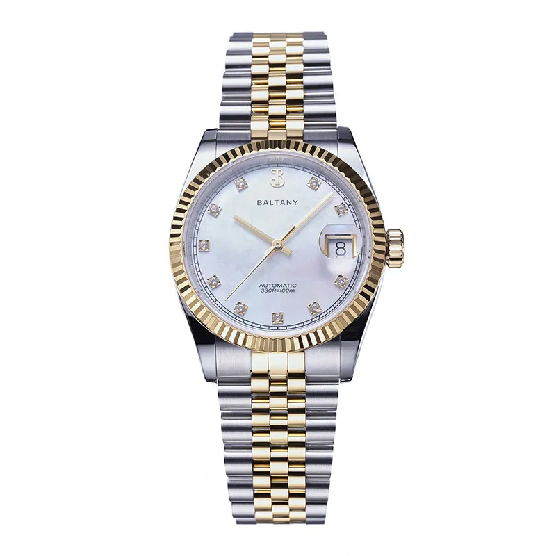 Baltany Men Automatic Watch 36mm Pilot Mechaical Wristwatch Sapphire Mirror 10Bar Waterproof Luminous ST2130