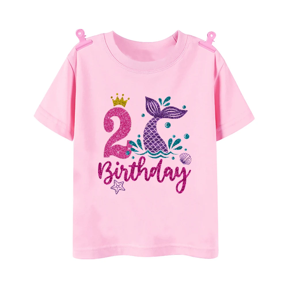 Sea Animal Fish Shell Starfish Print Birthday Shirts 1-9 Birthday T-shirt Girls Party T Shirt Ocean Theme Clothes Kids Top Shirt