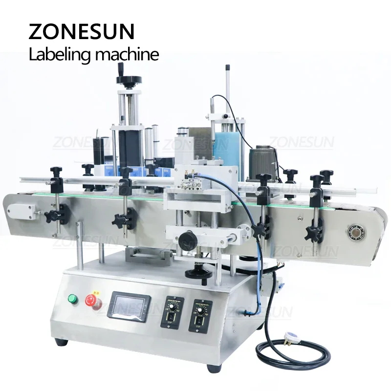 ZONESUN ZS-TB500A آلة وضع العلامات على الزجاجات المستديرة الأوتوماتيكية ذات الجوانب المزدوجة مع مبرمج التاريخ