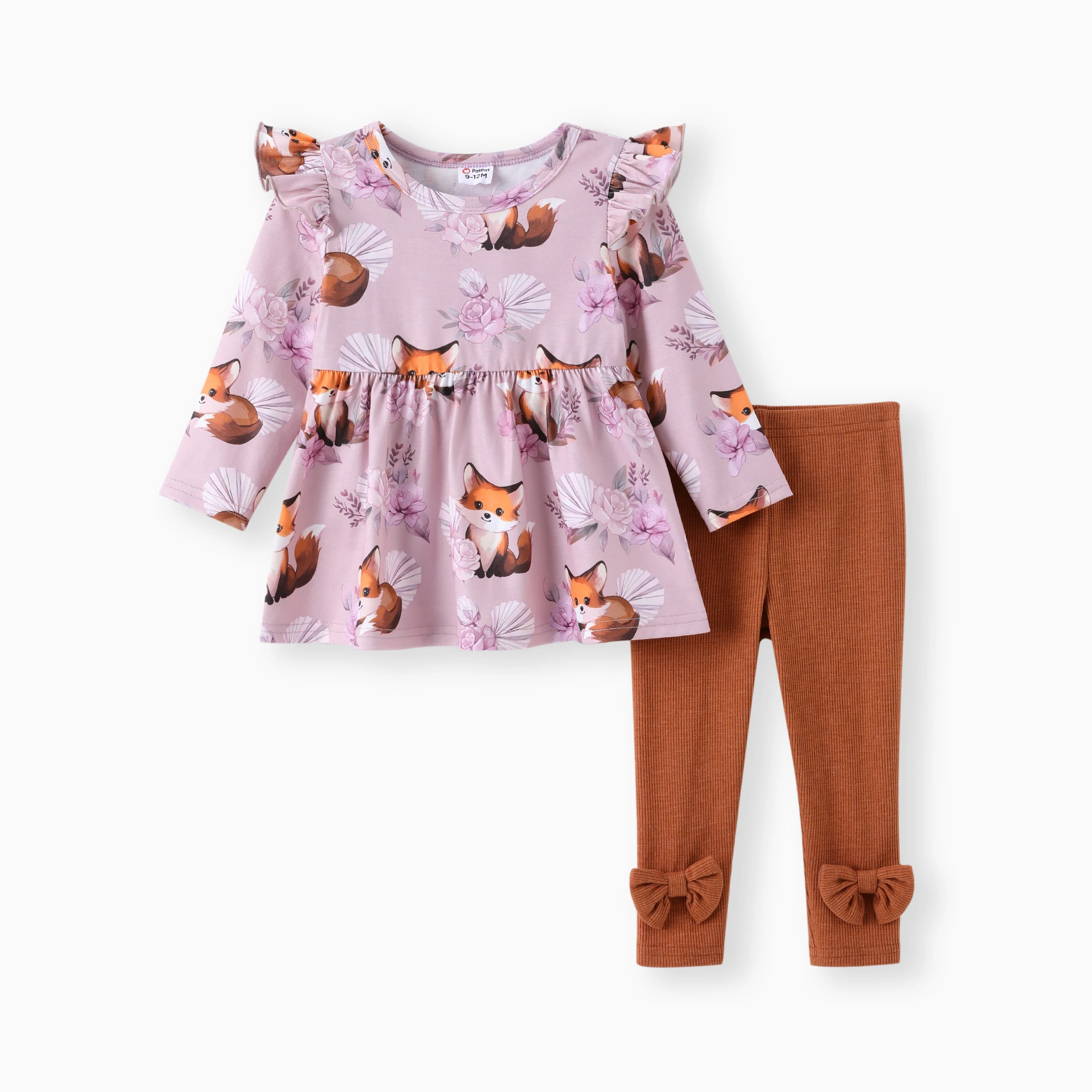 PatPat Baby Girl 2pcs Set Animal Print Tee Bow Design Leggings