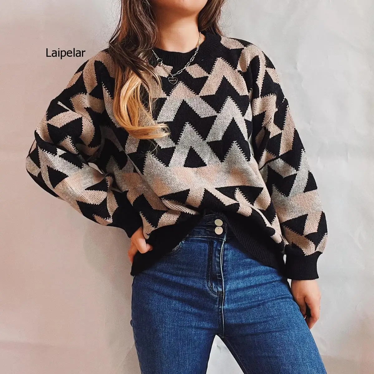 2022 European Station Sweater Half High Neck Women Loose Lazy Style Korean Retro Jacquard Knit Loose Top Bottoming Shirt