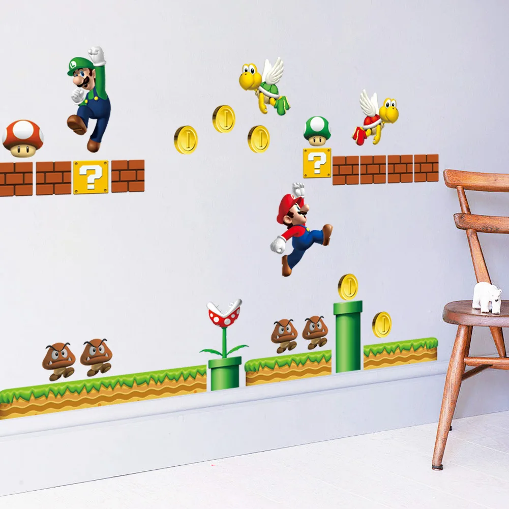 Cartoon Super Mario Large Wall Sticker 3D Removable Waterproof Decal Vinyl Art Kids Room Living Room Decorative Wall Sticker