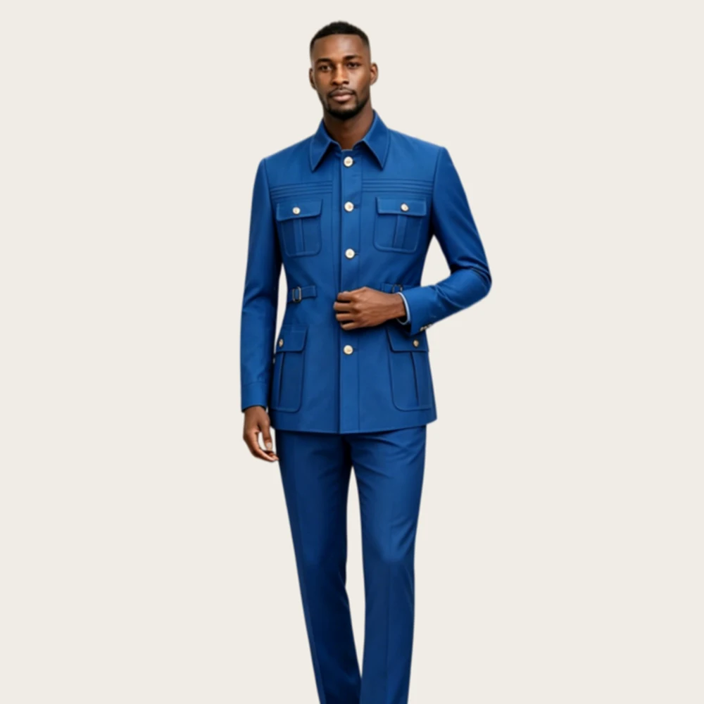 

Mophiel Men 2Pcs Safari Suit Single Breasted Africa Formal Wedding Party Outfit Vintage Hunting Casual Jacket+Pants Customized