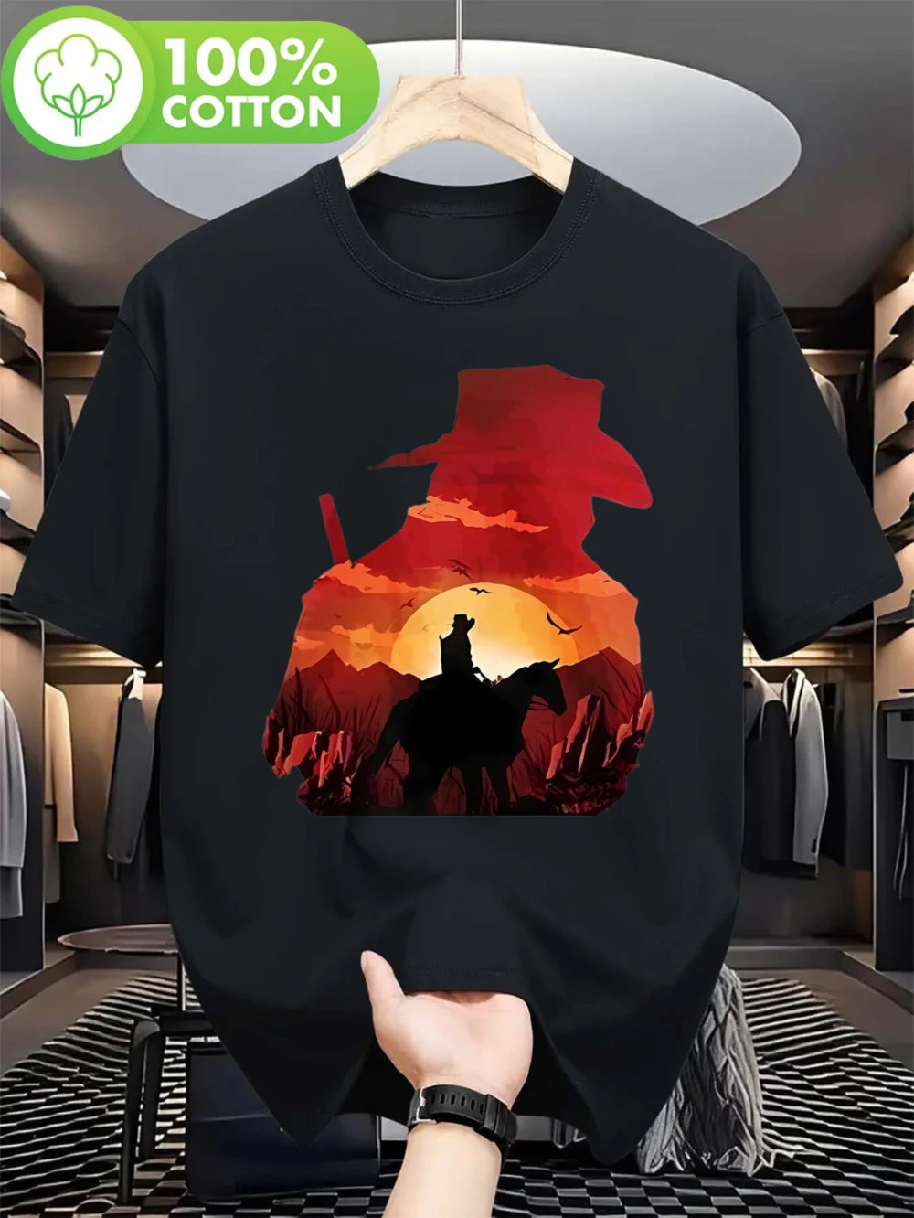 Men's Death Redemption Street Style T-shirt Sunset Western Style, Ideal for Leisure Time Sports T-shirt