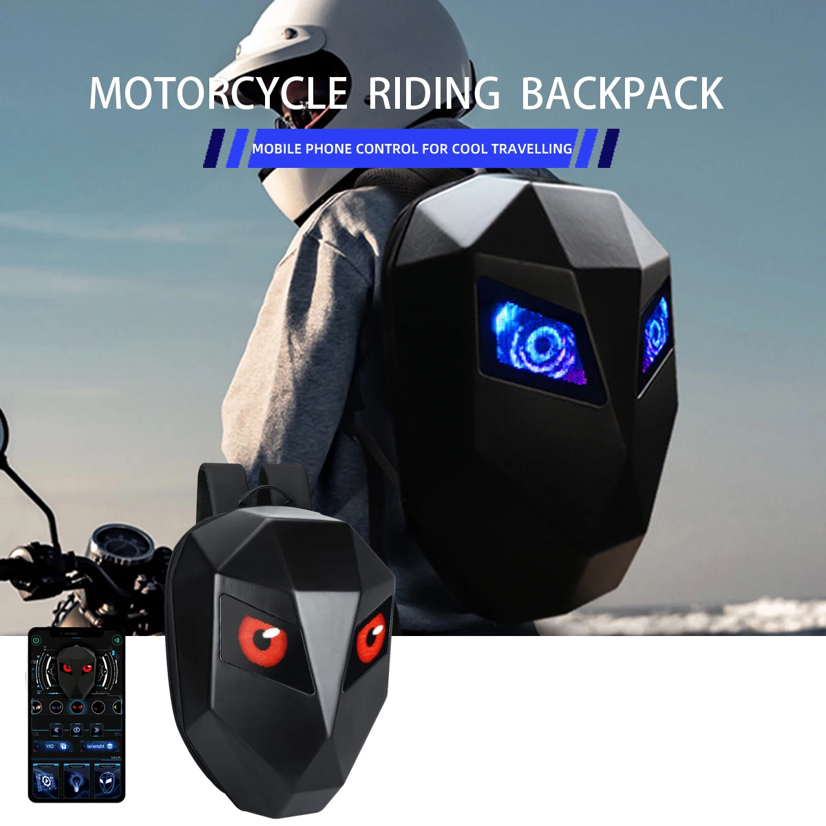 Locomotive Backpack with Led Display 3D Hard Shell DIY Text Pictures Pixel Screen Backpack Night Safe Outdoor Riding Backpack