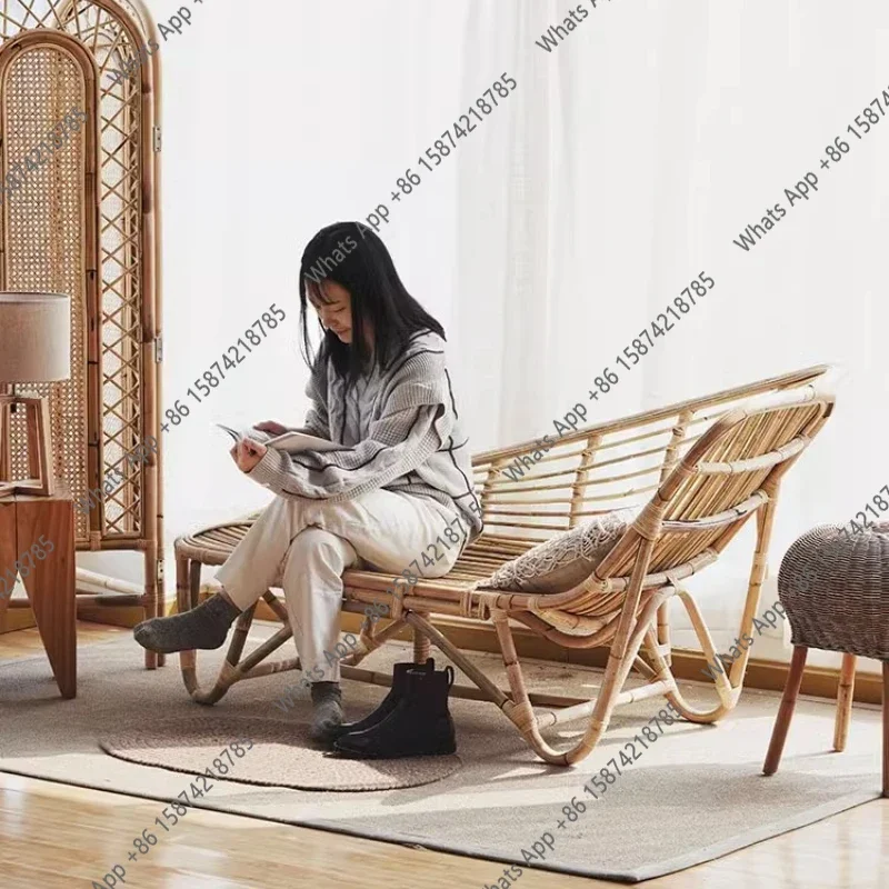 Sillón Reclinable Nórdico de Ratán I Sm para Sala de Estar, Silla Cómoda y Relajante para Adultos, Sofá Chaise Longue para Dormitorio, Muebles para el Hogar