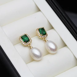 Natural Pearl Earrings Jewelry Women,Wedding Hanging Cultured Freshwater Earring with White Pearl Mother Anniversary Gift Black
