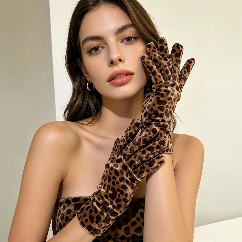 Leopard Short Velvet Gloves Halloween Cosplay Cycling Driving Warm Mitten Party Women Fashion Accessory