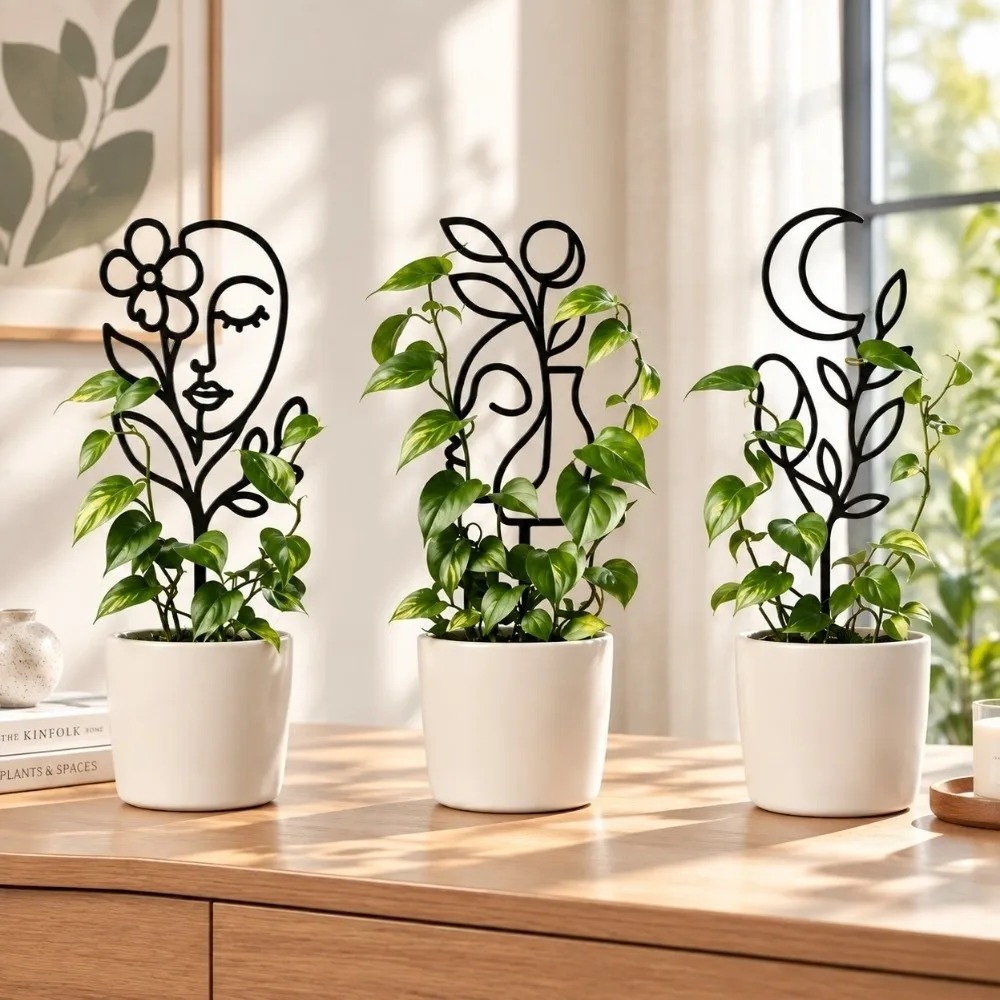 Hollow Out Character Silhouette Plant Stand Abstract Figure Strong Load Bearing Plant Fixed Frame Moon Bird Weather Resistance