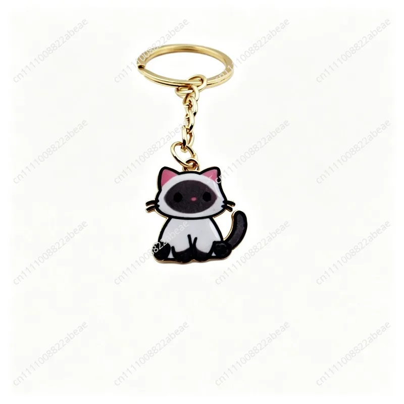 Creative metal cat keychain, well-behaved flower cat keychain (random delivery)
