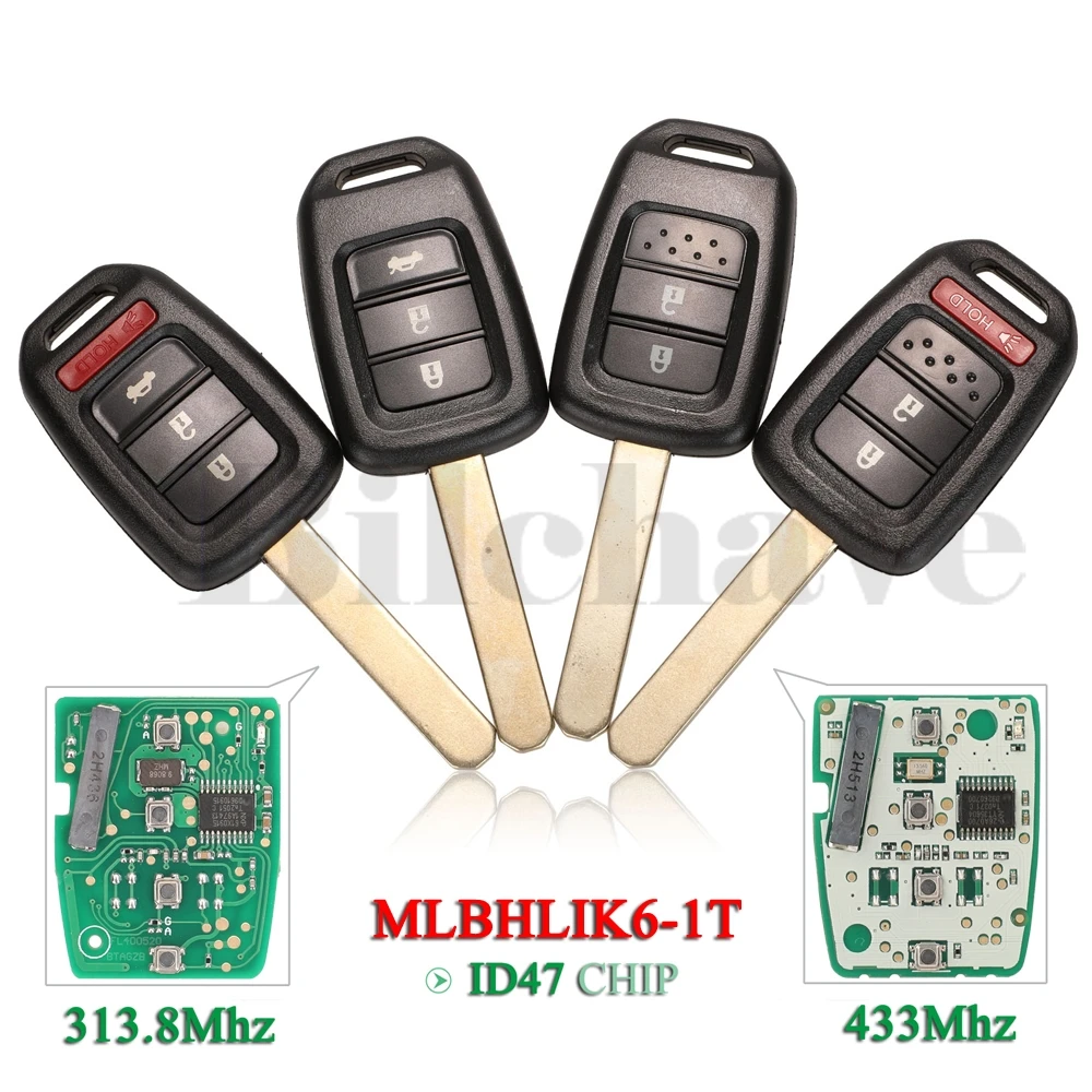 jingyuqin 2/3/4B Do Honda 2013-2015 CRV 2013-2017 Accord Civic Zdalny kluczyk samochodowy 313.8Mhz/433Mhz ID47 PCF7961 Chip Fob MLBHLIK6-1T