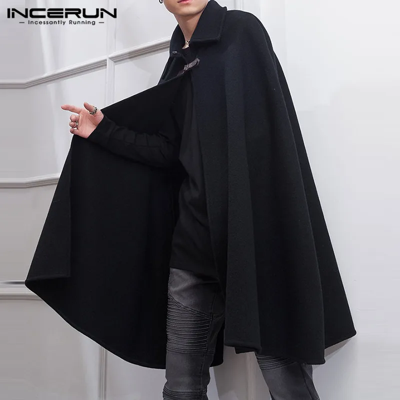 INCERUN Tops 2024 American Style New Men\'s Long Sleeveless Shawl Cape Coats Casual Loose Solid All-match Overcoats Trench S-5XL