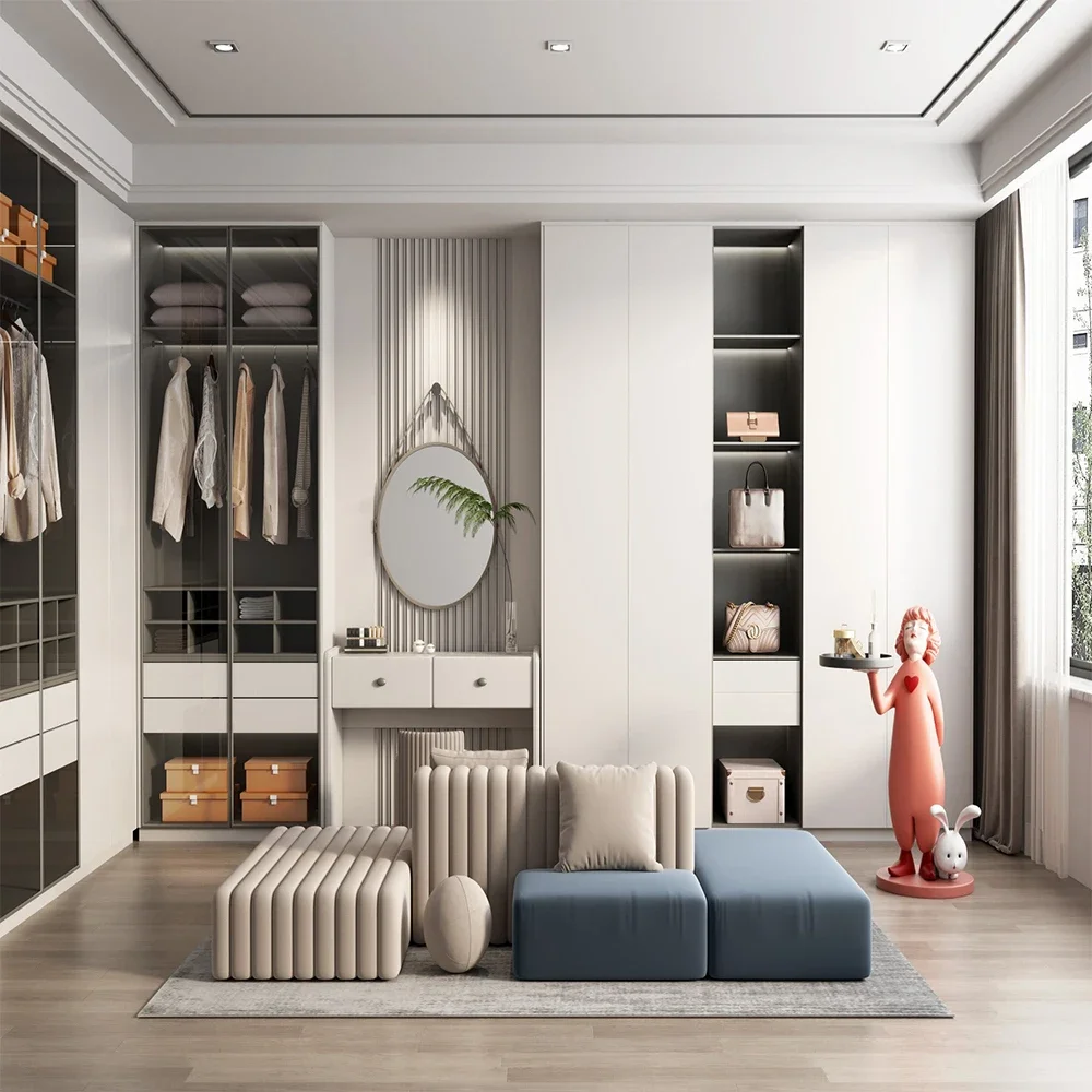 

#for Modern Custom Design Luxury High End Melamine MDF Minimalist Wooden Walk-in Closet Open Cloakroom Wardrobes Dresser