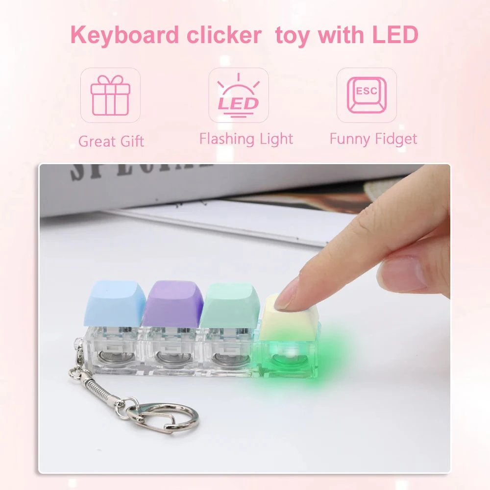 Mechanical Switch Fidget Keyboard Toy LED Light Clicker Stress Relief Keychain Sensory Fidget Toys for Relieve Anxiety Boredom