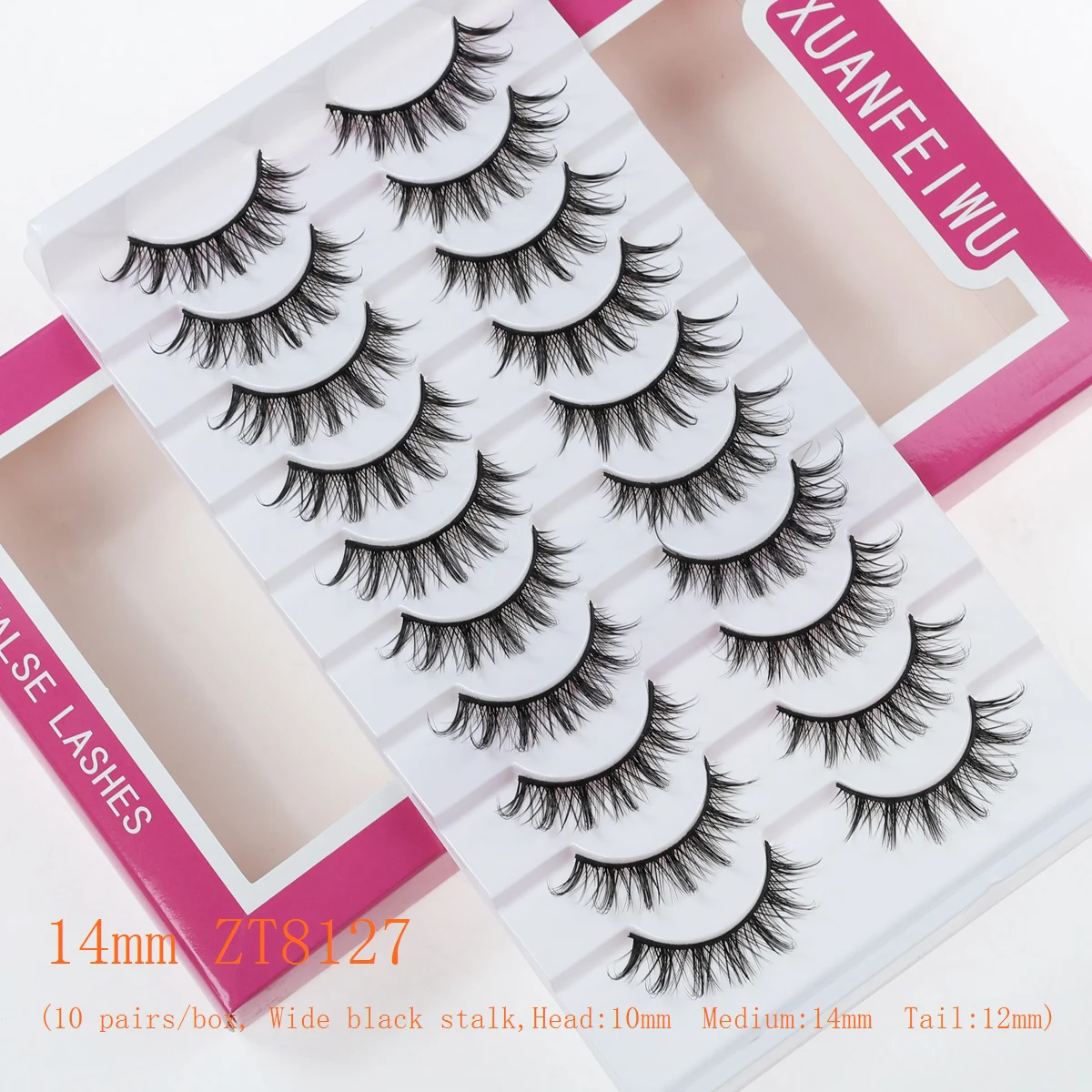 Xuanfeiwu フルストリップ ハードステム メイクアップ 稀薄な自然まつげ パーティー パフォーマンス リアルなカール 三次元のボリュームのある細長い斜めつけまつげ ライトメイク用