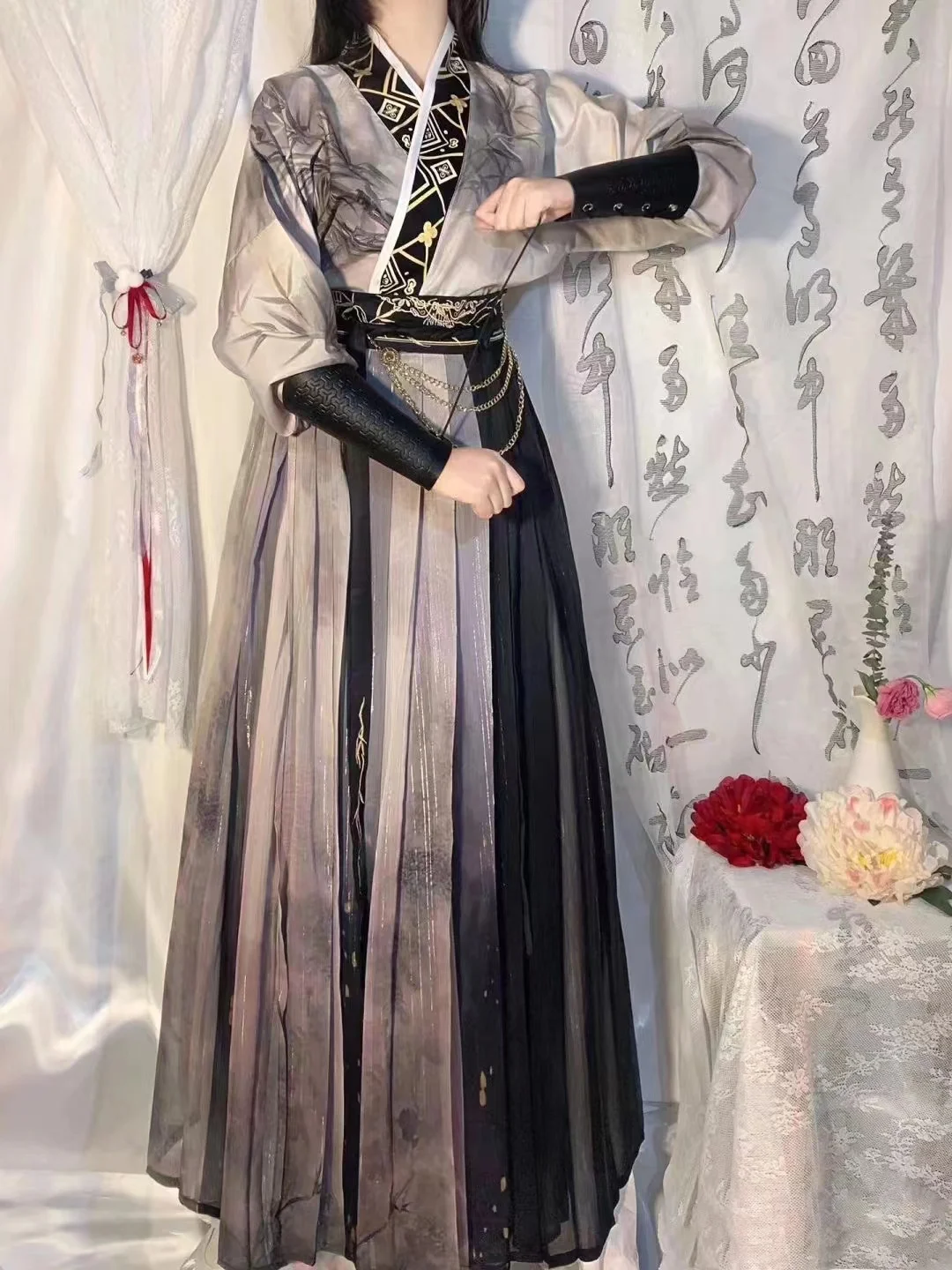 Costume Hanfu de la dynastie Song pour hommes et femmes, ceinture BEIZI, vêtements de broderie traditionnelle chinoise, ensemble de cosplay, lavage à l'encre, nouveau