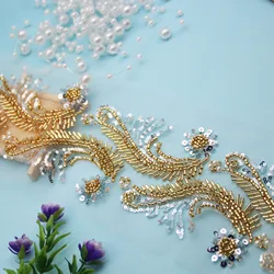 Gold Wave-shaped Glass Bead Nail Bead Lace DIY Beaded Lace Ribbon Performance Costume Formal Dress Clothing Accessories