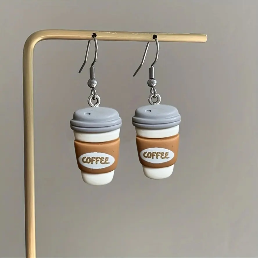 Cute coffee bottle earrings latte drinks earrings resin simulation Beverage food Cup Earrings Jewelry