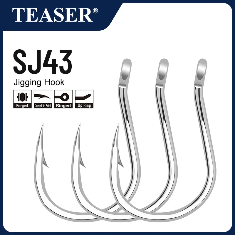 TEASER SJ43 10 teile/beutel Stinger Langsam Jigging Assist Haken 1/0 2/0 3/0 4/0 5/0 Salzwasser Thunfisch Bluefin Widerhaken Angeln Einzelhaken