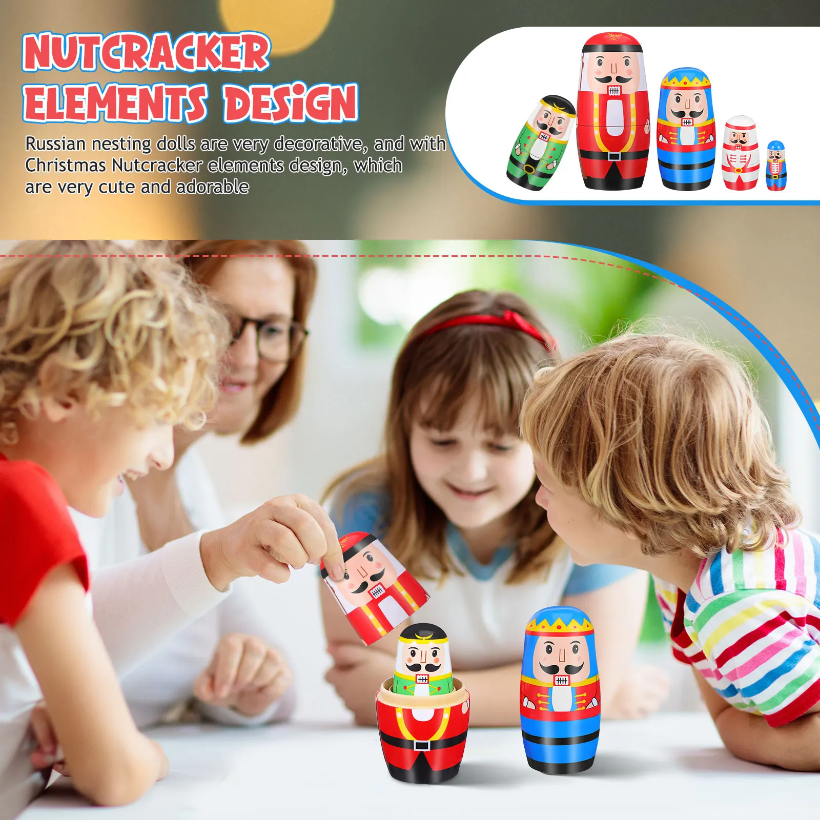 1 set Notenkraker Nesting Dolls Kerst Matryoshka Desktop Hout Russisch cadeau voor volwassen kinderen Grappig stapelspeelgoed