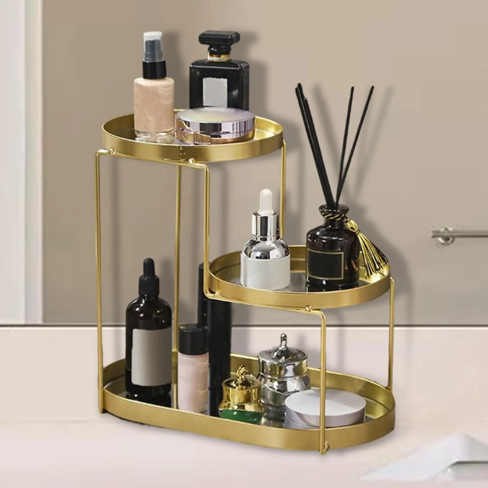 

Bathroom Storage Tray Triple Tier Iron Glass Organizer Countertop Shelf for Bathroom Accessories Home Decor