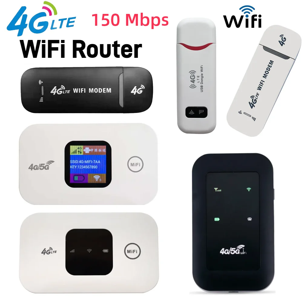 

4G Pocket WiFi Router 2100mAh Mobile Hotspot 150Mbps with SIM Card Slot Wireless Modem Wide Coverage 4G Wireless Router