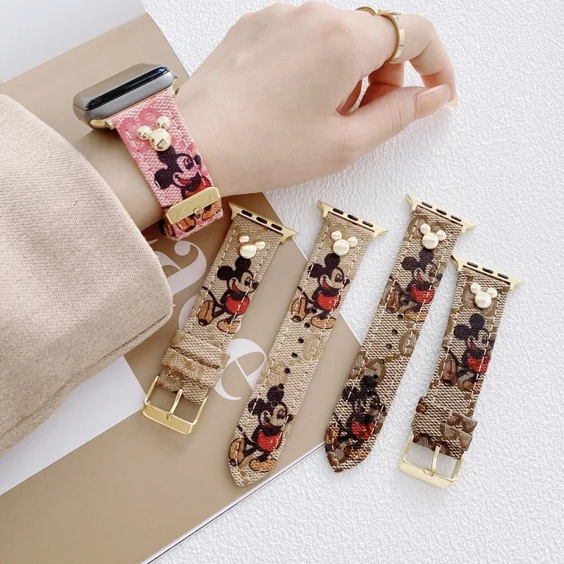 Disney Mickey Brand Luxury Watch Strap for Apple Watch Band Series 41 38 42 44 40 45mm Braided Nylon Smart Watch Band Bracelet