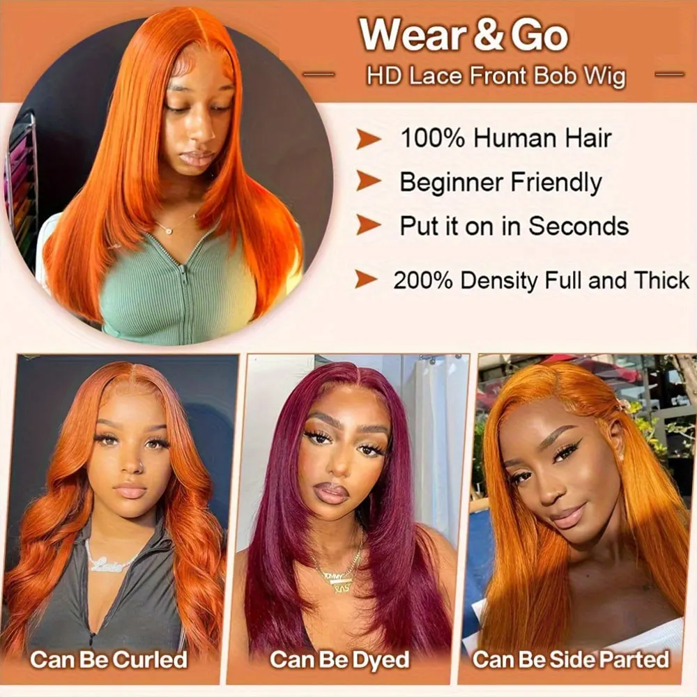 مستقيم البرتقال الزنجبيل الدانتيل الجبهة الباروكات الشعر البشري 350 الملونة البرازيلي 13X4 HD الدانتيل الشفاف الباروكات الأمامية 200% الكثافة #4