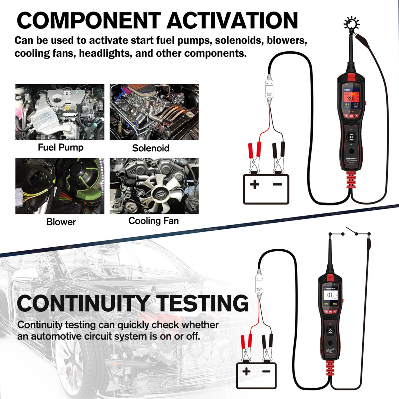 TopDiag P150 Tester samochodowy układ Tester elektryczny wtryskiwacz paliwa System wykrywania sygnału/dioda/inteligentne testowanie