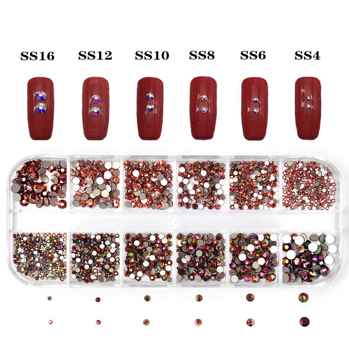 

1440pcs 12 Grids Rose Gold Rhinestone Diamonds Glitter Nail Art Decoration Beauty Round Glass Crystal 3D Nail Charms Accessories