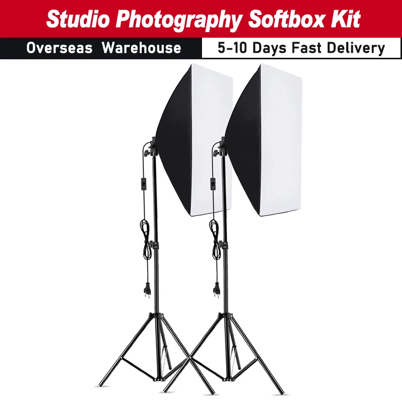 Andoer Studio Photography Softbox Kit with 50x70cm Softbox 2M Metal Tripod Stand for Live Streaming Portrait Product Photo Video