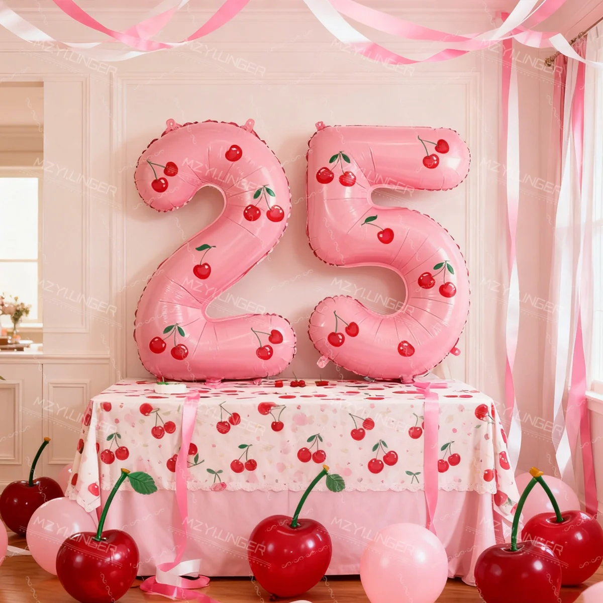32 Zoll Rosa Digitaler Aluminiumfolienballon mit Kirsch-Aufkleber für Geburtstagsfeiern und Jubiläumsdekorationen – Detail 5
