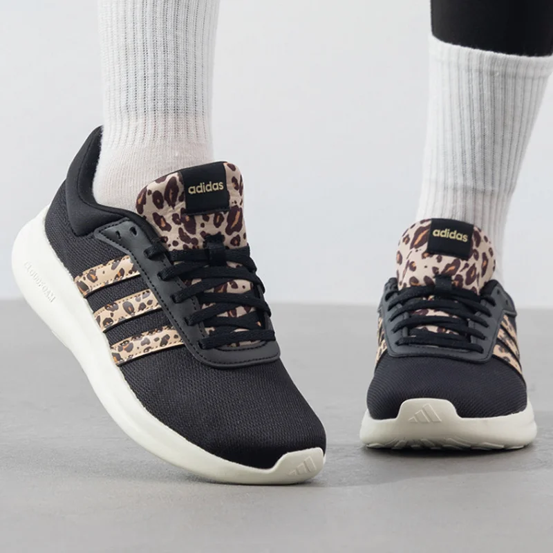 Adidas Ladies Leopard Sport Running Sneakers Black Fabric Breathable Upper Synthetic Sole Lightweight Walking Casual IH5273 2026