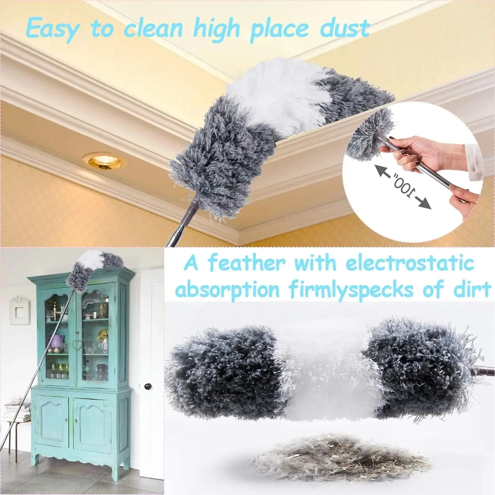 Telescopic Washable Duster Long Extendable 250 cm Multifunctional Microfibre Brush Gap Mop for Spider Web Remover Dust Home Tool