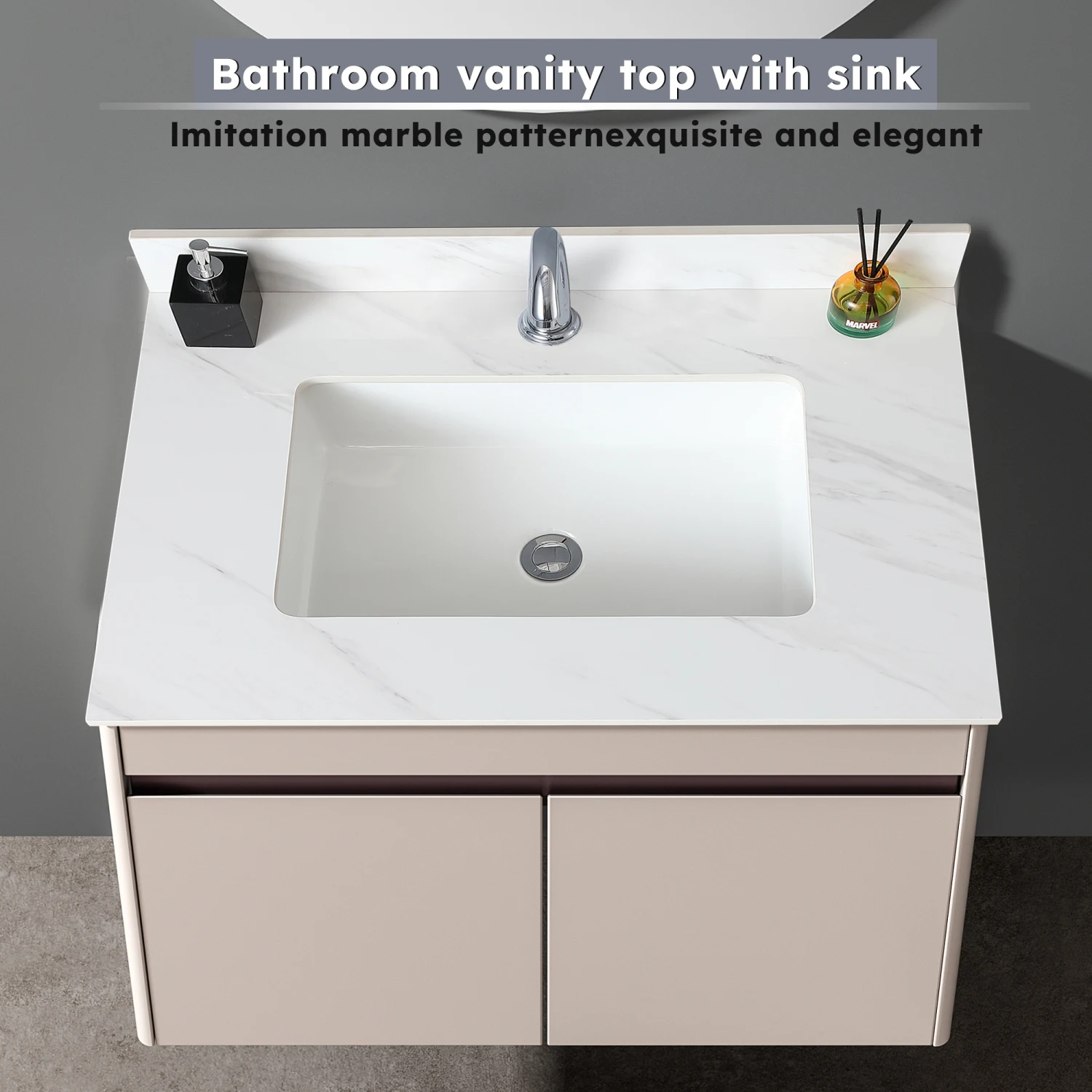 31 Inch Marble Vanity Top, White Vanity Top with Pre-drilled Faucet Holes, Bathroom Vanity Top with Undermount Rectangular Middl