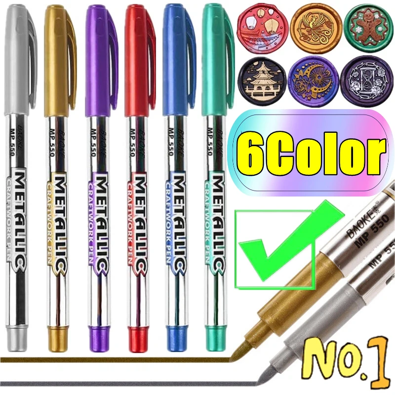 

New 6 Colors Brush Metallic Paint Marker Pens Gold Silver Permanent Art Marker For Manga Crafts Scrapbooking Stationery Supplies