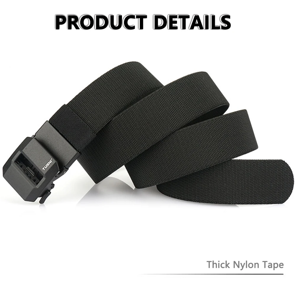 TUSHI Neuer Golf-Sportgürtel, elastischer Gürtel, taktischer Gürtel, Metall, automatische Schnalle, Stretch-Nylon, Herren-Militärgürtel, 120–150 cm, große Gürtel – Detail 9