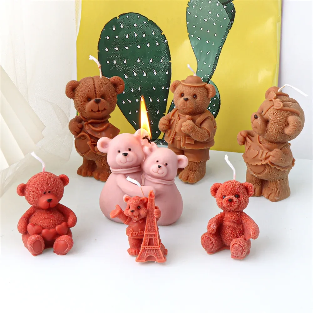 

Cartoon Hug Bear Silicone Candle Mold Animal Love Bear Scented Home Decoration Plaster Resin Molds Candle Making Supplies