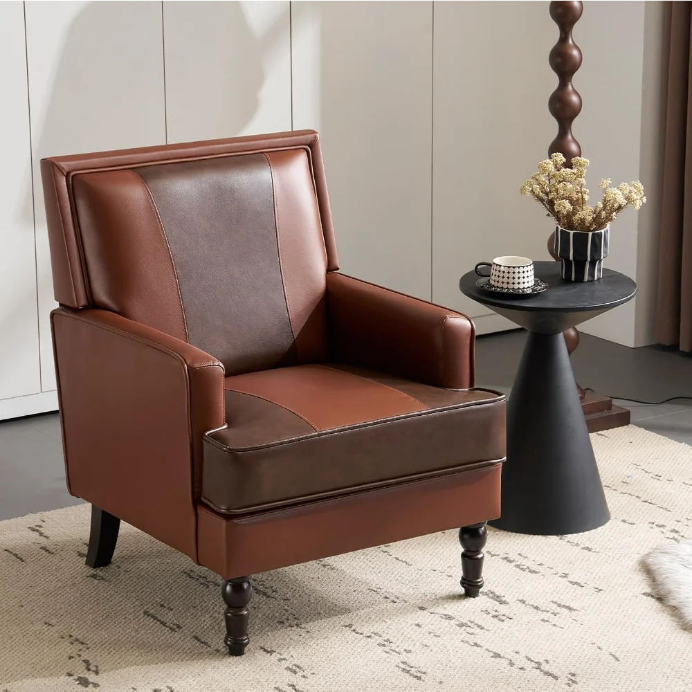 Sillas decorativas modernas de mediados de siglo, sillón tapizado de cuero  PU, cómoda silla club para sala de estar, dormitorio / Muebles Senior, image size:1000x1000