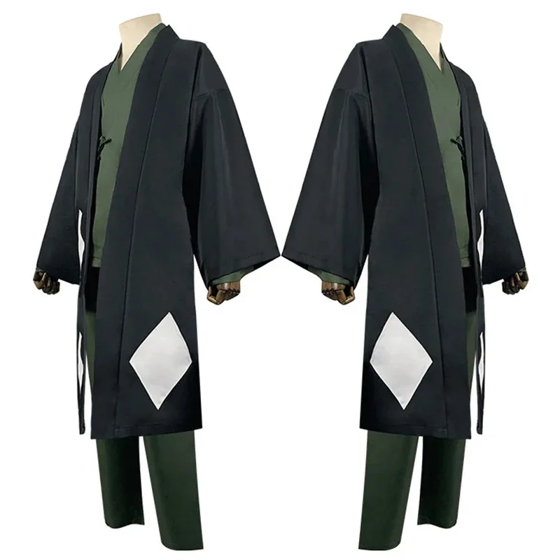 Цианиме Bleach Косплей Урахара Кисуке Костюм Мужчины Женщины Черное кимоно Брюки Шляпа Наряды Хэллоуин Карнавальный костюм для вечеринки