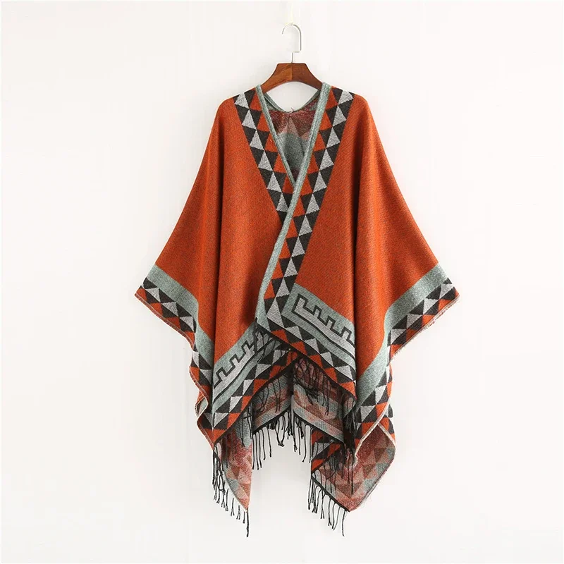 

Indian Style Fashion Geometric Tassel Pashmina Poncho Capes Coat Women Scarfs Autumn Winter Warm Shawl Cachemire Scarves LJ242