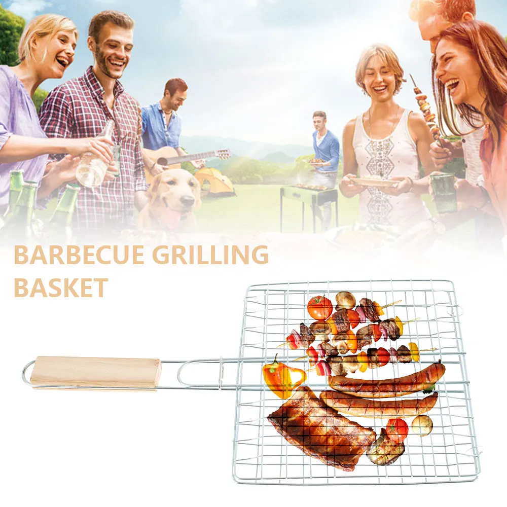 Barbecue Grilling Basket Grill Bbq Net Steak Meat Fish Shrimp Vegetable Holder Tool