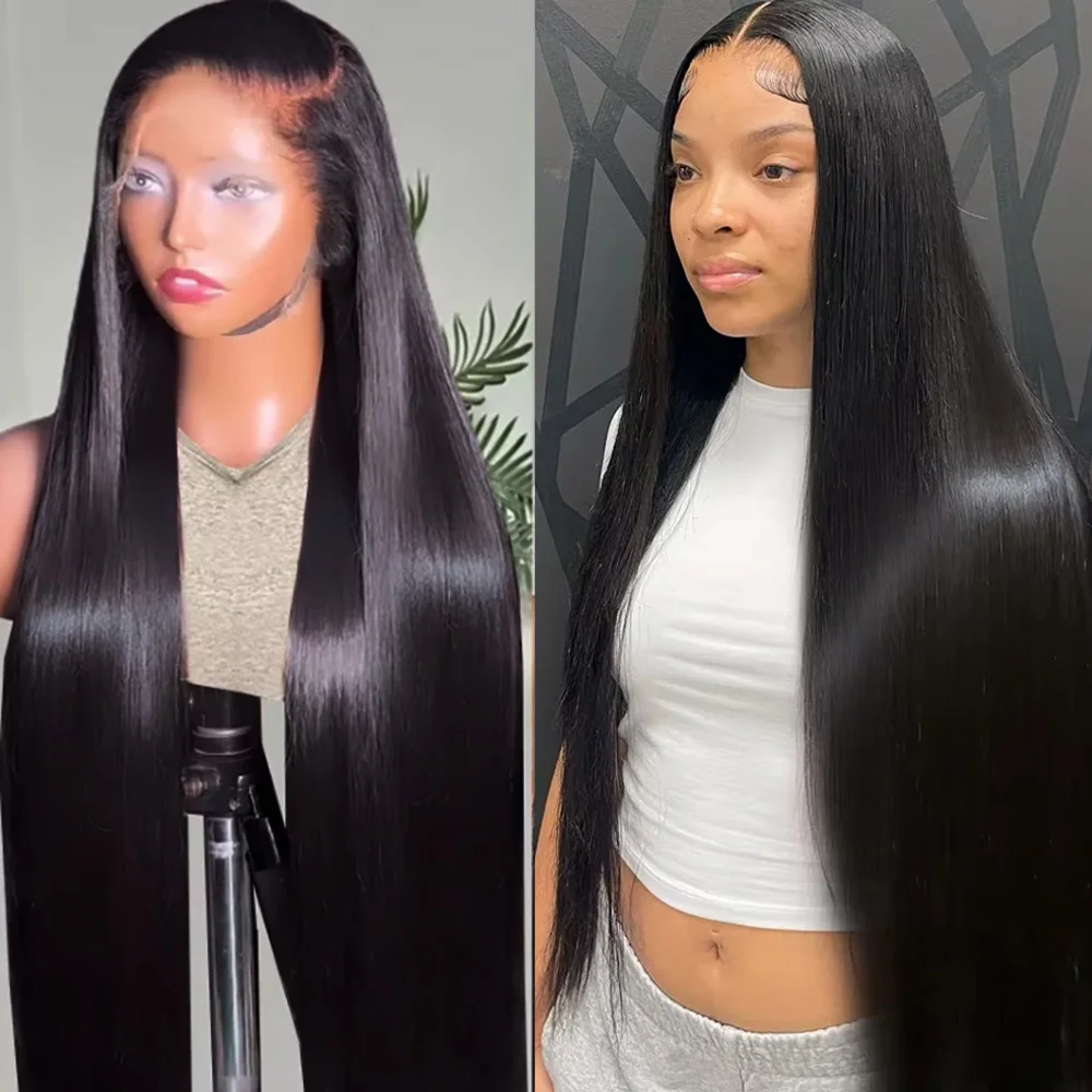 

46 Inches Black Straight 13x6 HD Lace Frontal Human Hair Wig Natural Color Brazilian Human Hair Wigs 200 Density For Women