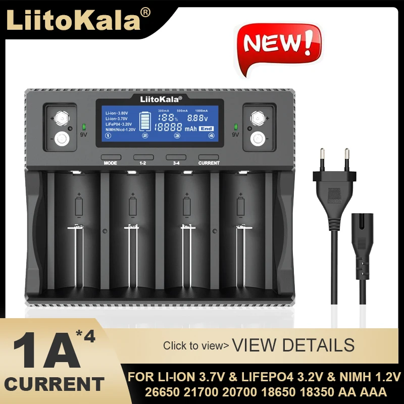 Liitokala Lii-D4 Lii-D4XL 21700 Battery Charger,Charging 18650 18350 18500 32700 20700B 10440 26650 1.2V 3.7V 9V AA /AAA Ni-MH