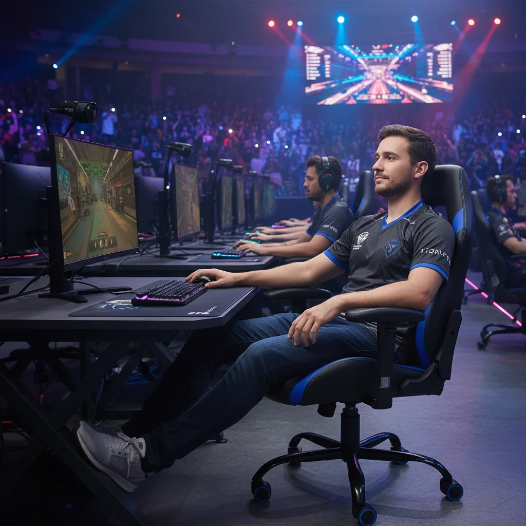 인체공학적 PU 가죽 게이밍 의자, 회전식 베이스, 높이 조절 가능, 팔걸이 접이식, 성인용 사무실 컴퓨터 책상 의자