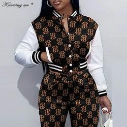 Baseball Suit Women Winter Autumn Printing Tracksuit Lady Fashion Crop top and Long pants Sports Sweatshirts Sweatpants Outfits