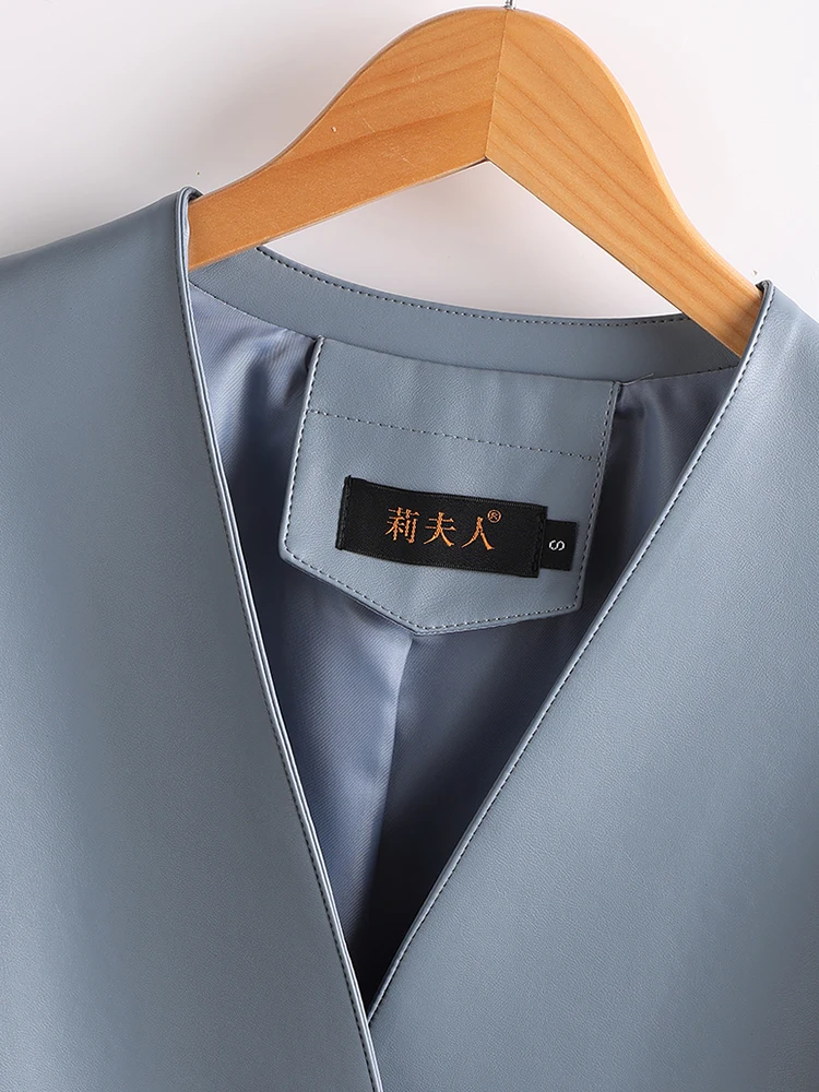 レザージャケット女性ショートカバーボタンポケットコートシックなオフィスレディーススプリット羊革韓国ルーズ生き抜く