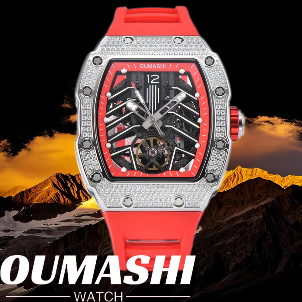 

Tourbillon WATCH Men's Gem skeleton mechanical watch Wine Barrel shaped sapphire glass bracelet Tourbillon waterproof 10ATM