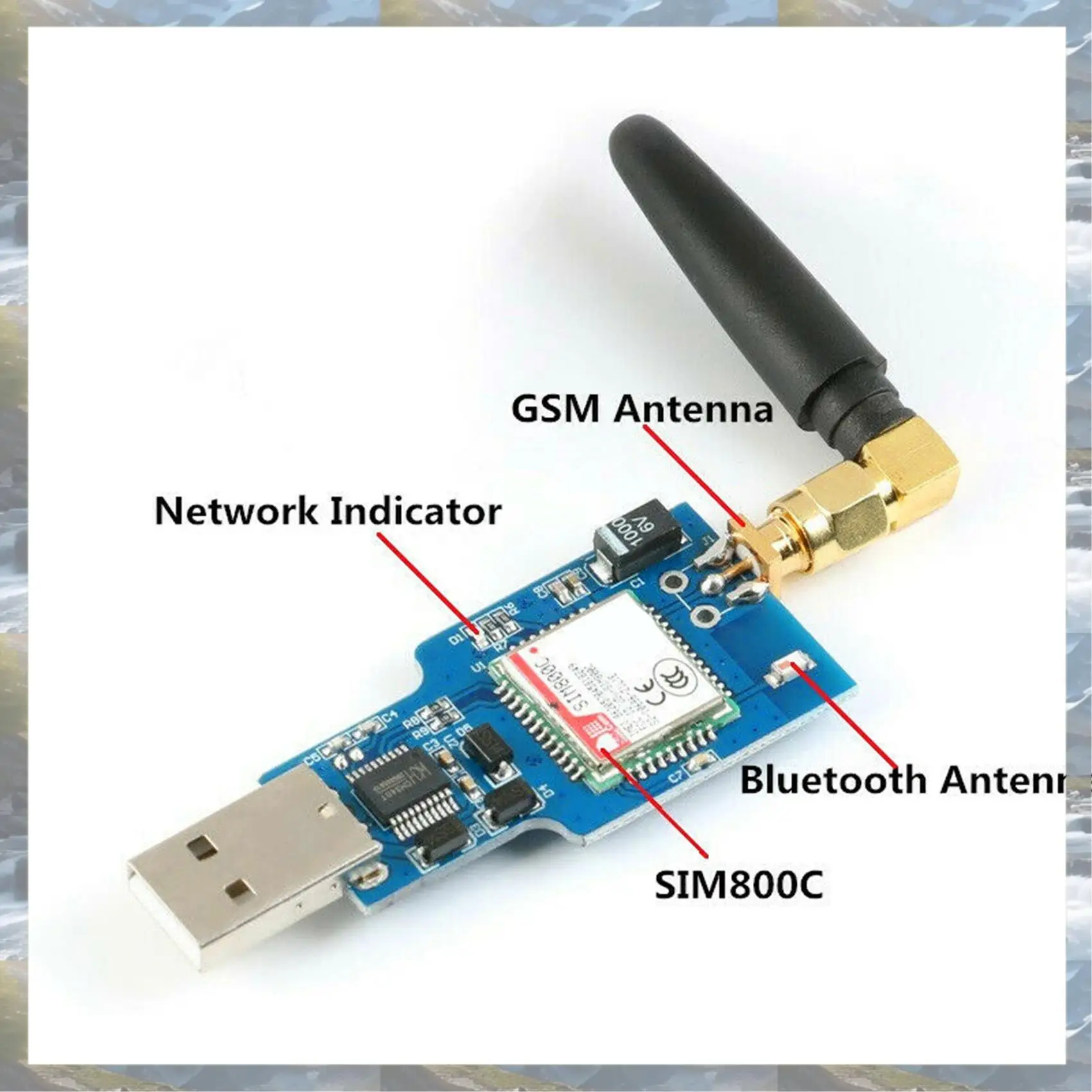 T82C Diskon Besar-2X USB Ke Gsm Serial Gprs Sim800c Modul Kontrol Komputer Bluetooth + Antena